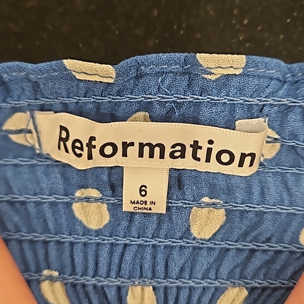 💕REFORMATION💕 Juliette Dress ~ Lazuli Blue Polka Dot Print 6 - Picture 12 of 14